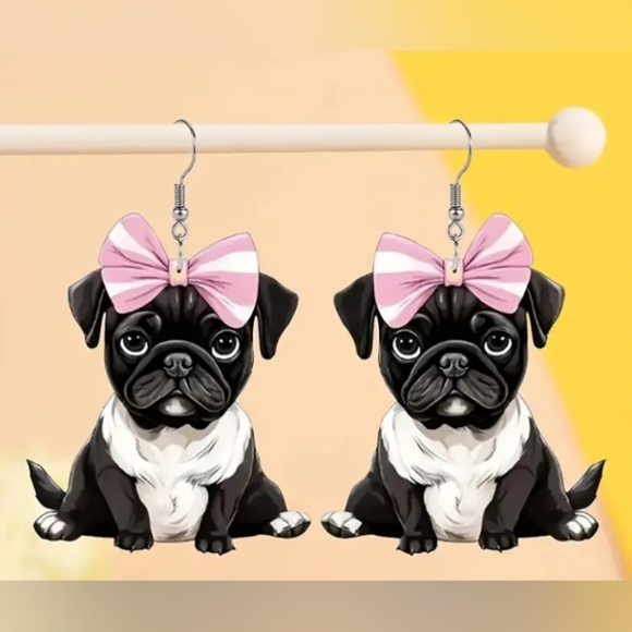 Jewelry - NWOT Pair of Y2K Cute Cartoon Pug Acrylic Earrings